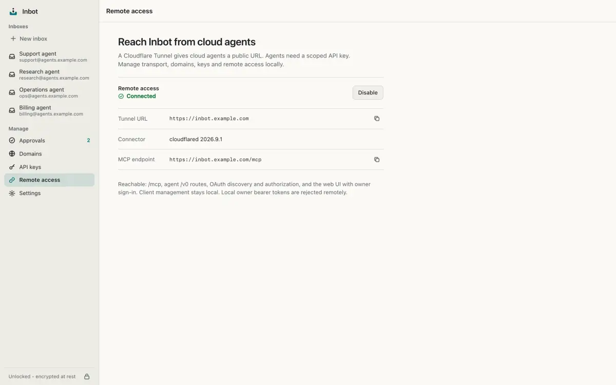 Remote access enabled with a public hostname and a connected tunnel.